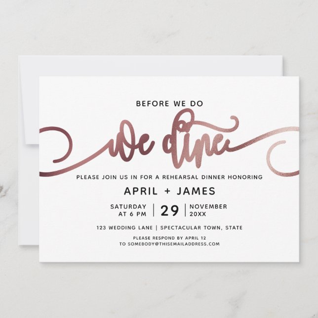 Invitación Oro Rosa antes de que hagamos un ensayo (Anverso)