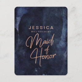 Invitación Oro Rosa azul de la marina serás mi empleada de ho