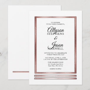 Invitación Oro rosa   Boda sencilla elegante y blanca moderna
