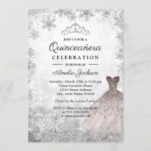 Invitación Oro Rosa Brillo Copos de Nieve Quinceañera de Invi