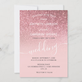 Invitación Oro rosa brillo femenino escritura moderna