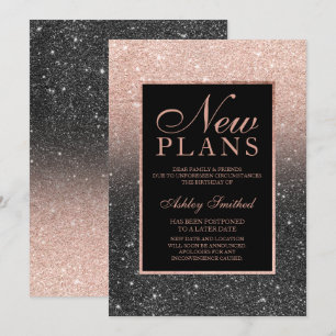 Invitación Oro rosa brillo negro elegante chic nuevos planes