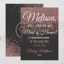 Invitación Oro Rosa Brillo Purpurina Dama de Honor Negro