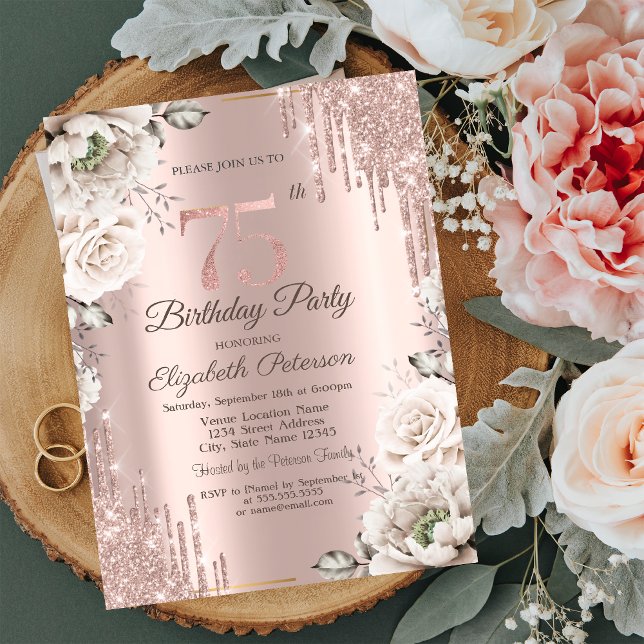 Invitación Oro Rosa, Brillos, Flores Blancas 75 (Subido por el creador)
