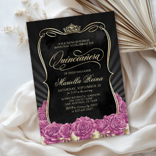 Invitación Oro rosa caliente negro Quinceañera