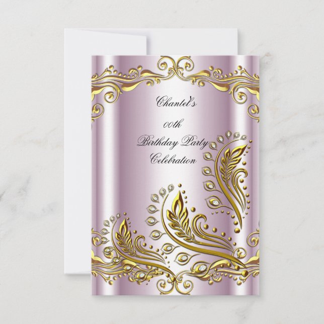 Invitación Oro Rosa Cumpleaños Elegante Fiesta Floral (Anverso)