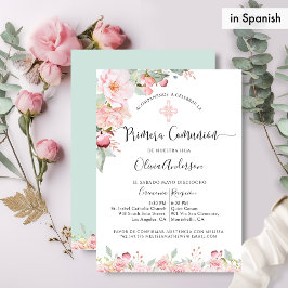 Invitación Oro Rosa de la primera comunión española, floral d