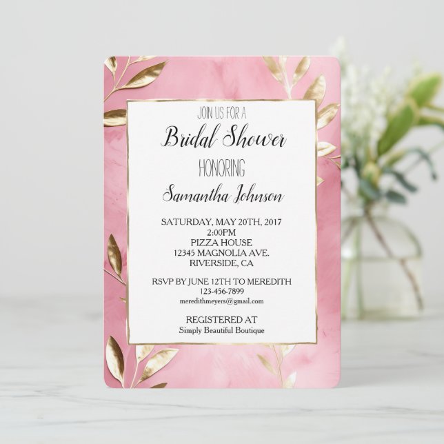 Invitación Oro rosa deja ducha de novia (Anverso de pie)