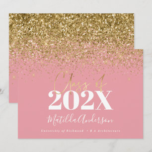 Invitación oro rosa escritura moderna elegante graduación 