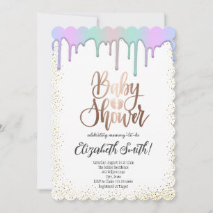 Invitación oro Rosa, estrellas de color arcoiris Baby Shower 