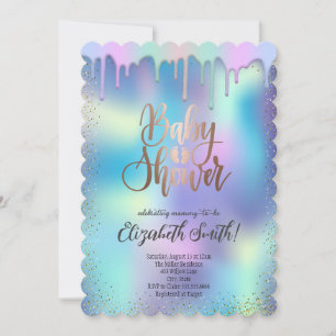 Invitación Oro Rosa, estrellas de color arcoiris Baby Shower 