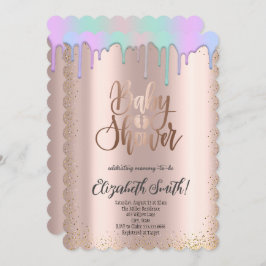 Invitación oro Rosa, estrellas de color arcoiris Baby Shower