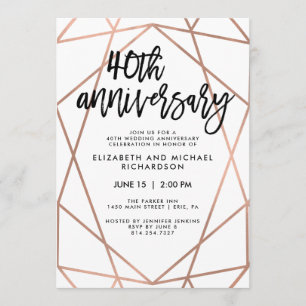 Invitación Oro Rosa Falso Geométrico 40 Aniversario de Boda