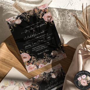 Invitación Oro Rosa floral color de agua rosa Rubor negro oto