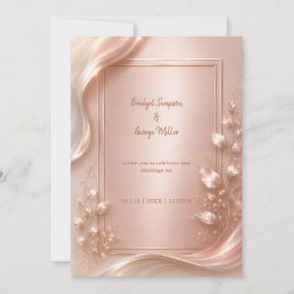 Invitación Oro Rosa Floral Luxe Boda Brillo Metálico