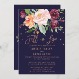 Invitación Oro Rosa Floral Otoño Caída En El Amor Boda