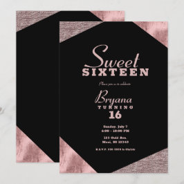 Invitación Oro Rosa Glamour Geométrico Moderno Dulce Fiesta d