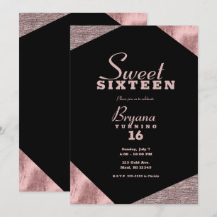 Invitación Oro Rosa Glamour Geométrico Moderno Dulce Fiesta d