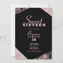 Invitación Oro Rosa Glamour Geométrico Moderno Dulce Fiesta d