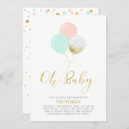 Invitación Oro, rosa, globos de menta | Oh Baby Baby Shower