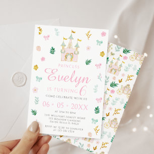 Invitación Oro rosa lindo chica de cumpleaños de princesa peq
