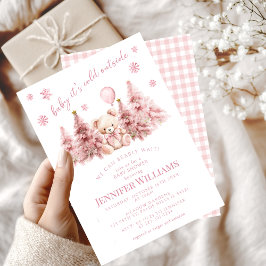 Invitación Oro rosa lindo invierno Teddy Oso bebé niña ducha
