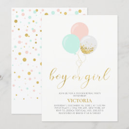 Invitación Oro, rosa, menta | Baby Shower de Revelación de Gé