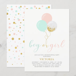 Invitación Oro, Rosa, Menta   Revelación del Sexo Baby Shower