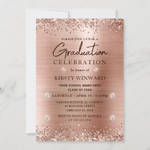 Invitación Oro Rosa Metal Cepillado y Graduación de Brillo