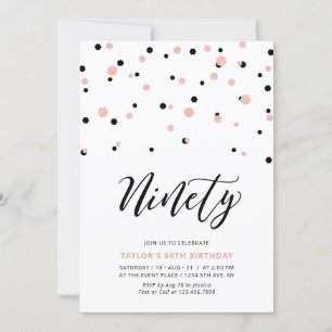 Invitación Oro Rosa negro Simple Noventa fiesta de cumpleaños