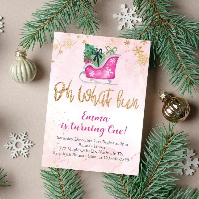 Invitación Oro Rosa Oh Qué Navidades Divertidos Primer Cumple (Subido por el creador)