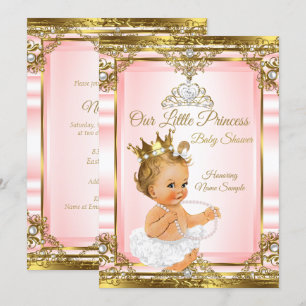 Invitación Oro Rosa Perla Blanca Princesa Baby Shower Rubia