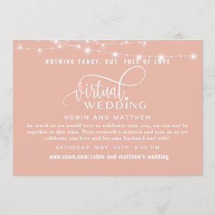 Invitación Oro Rosa polvoriento con luces Boda virtual en lín