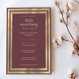 Invitación Oro rosa polvoriento de lujo 50 Aniversario del Bo