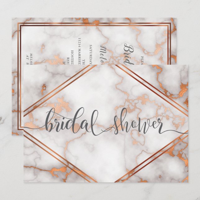 Invitación Oro Rosa profundo / caligrafía de mármol de cobre (Anverso / Reverso)