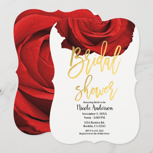 Invitación Oro Rosa Rojo Escritura Moderno Bridal Shower Tend (Anverso / Reverso)