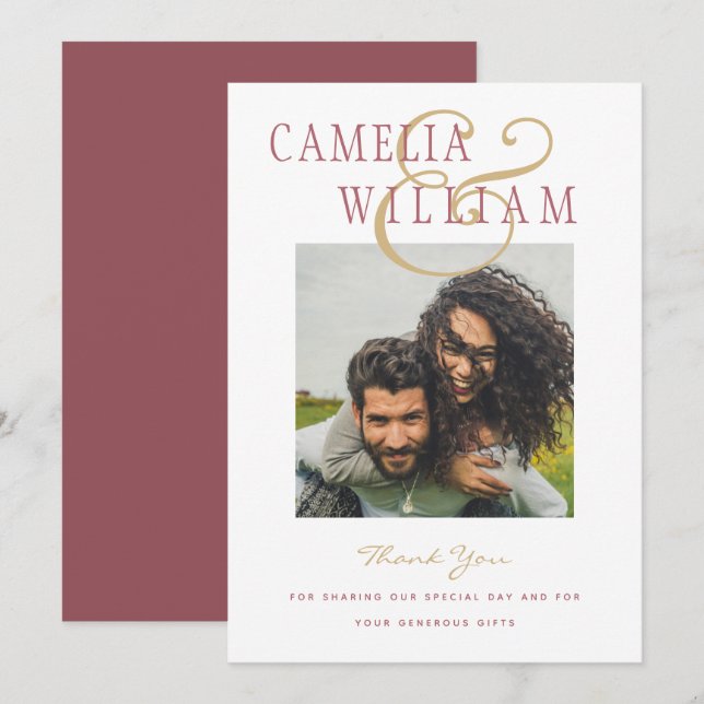 Invitación Oro rosa Rosa Boda moderno GRACIAS FOTO Invi (Anverso / Reverso)