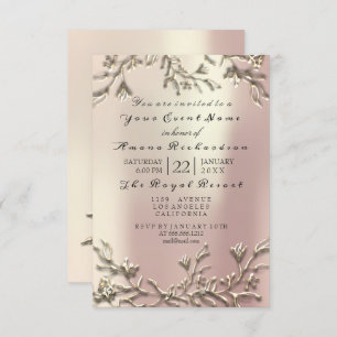Invitación Oro rosa rosa Champaigne Floral 3D Efecto Bridal