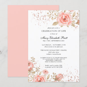 Invitación Oro rosa rosa floral deja la celebración de la vid