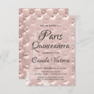 Invitación Oro Rosa Rosa Rosa Rosa París Quinceañera Celebrac