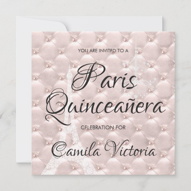 Invitación Oro Rosa Rosa Rosa Rosa París Quinceañera Celebrac (Anverso)