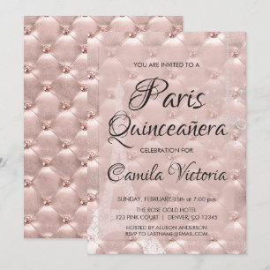 Invitación Oro Rosa Rosa Rosa Rosa París Quinceañera Celebrac