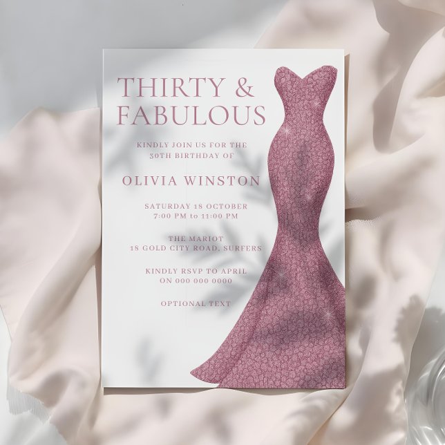 Invitación Oro Rosa Rosa Treinta y fabuloso cumpleaños número (Subido por el creador)