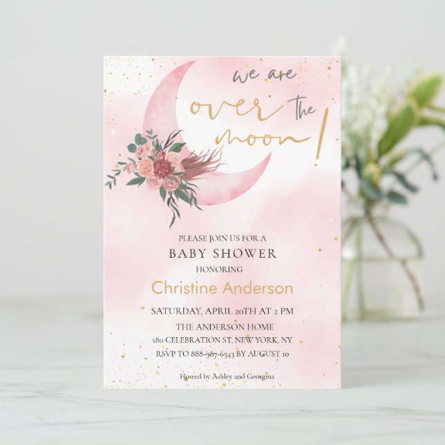 Invitación Oro rosa rosado Estamos sobre el Baby Shower de la (Anverso de pie)