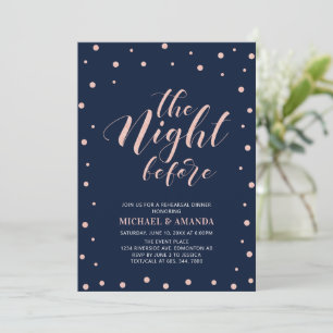 Invitación Oro Rosa, Tipografía Moderna Azul Cena de Ensayo d
