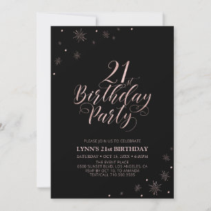 Invitación Oro Rosa Tipografía Moderna Fiesta de Cumpleaños