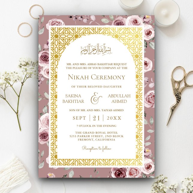 Invitación Oro Rosa turbio Patrón islámico Boda musulmán (Subido por el creador)