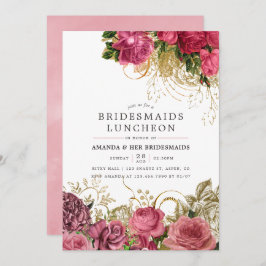 Invitación Oro Rosa vintage y damas de honor Rubor Luncheon
