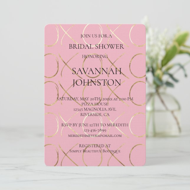 Invitación Oro rosa XOX o ducha de novia (Anverso de pie)