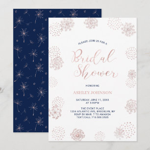 Invitación Oro rosa y azul marino Cumpleaños de boda con patr